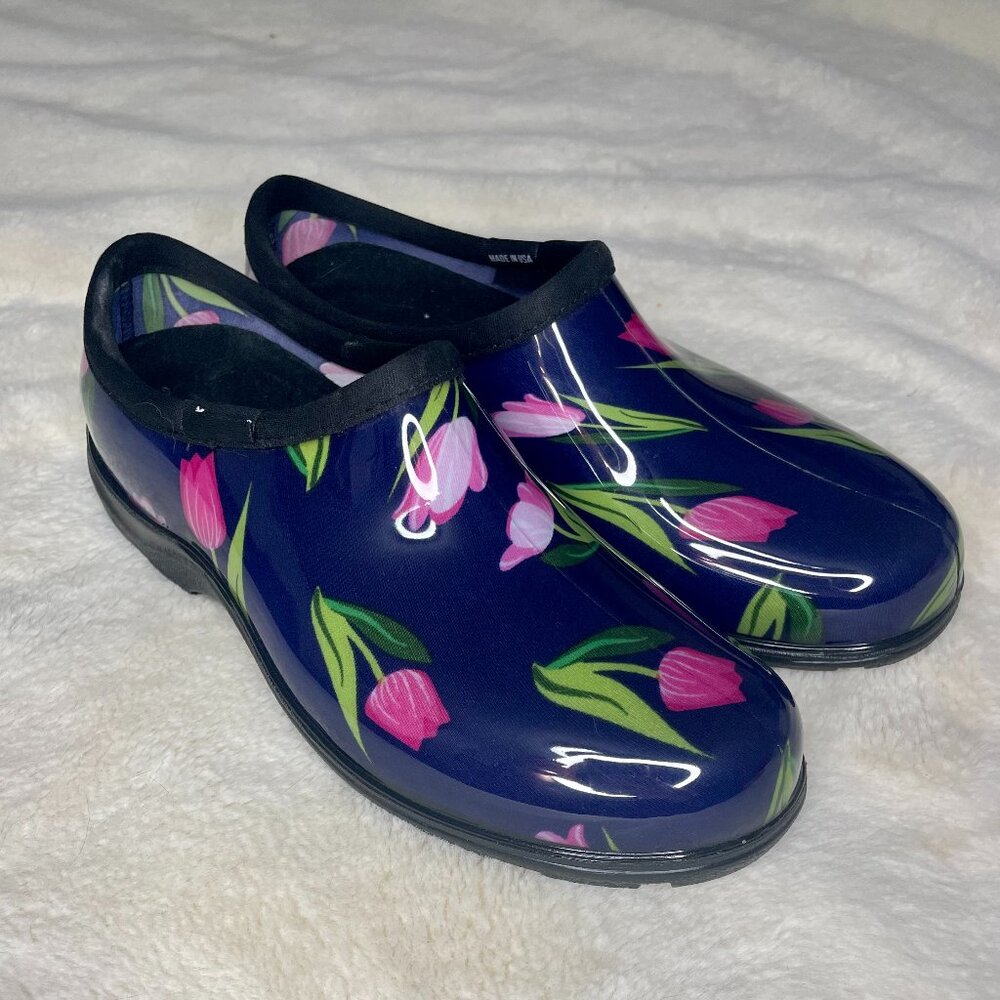 Sloggers Size 9 Blue Tulip Design Waterproof Rain and Garden Slip-On Clogs